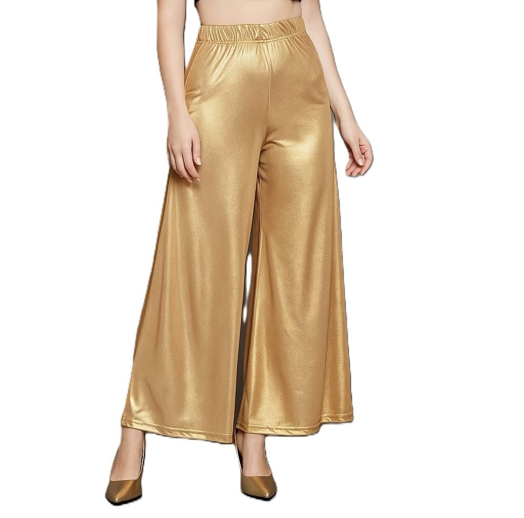 Golden Shimmer Loose fit Palazzos Pants for Women
