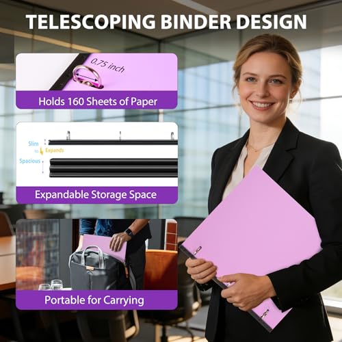 Image of WOT I 6-Pack Telescoping 3 Ring Binder(0.75 inch), Expandable Flexible Binder - Patented Design for Easy Portability, Holds 8.5 inchx11 inch Paper for School, Office, Home(Assorted Pastels)