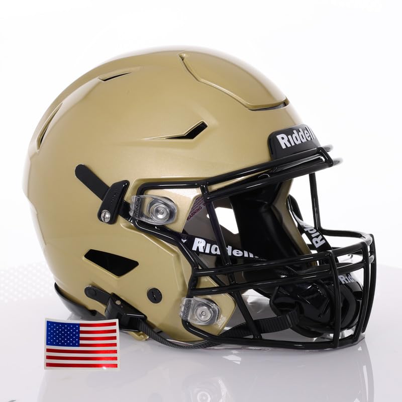 Green GridironRiddell SpeedFlex Adult w/Black SF-2BD Facemask + Chrome US Helmet Flag Decal