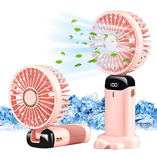 Jsdoin Mini Ventilador de Mano Portátil USB, Bolsillo de 5 Velocidades con Base, Ventilador Plegable de Escritorio para Oficina, Viajes, Negro (Rojo)