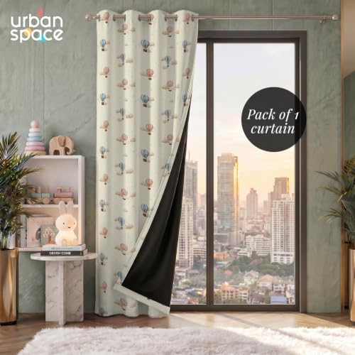 Image of Urban Space 100% Blackout Window Curtains for Kids Room | Digital Printed Nursery & Bedroom Curtain | 100% Light Blocking Eyelet Curtain with Tie Back | 1 Panel (Window - 5 Feet, Cloud Voyage)