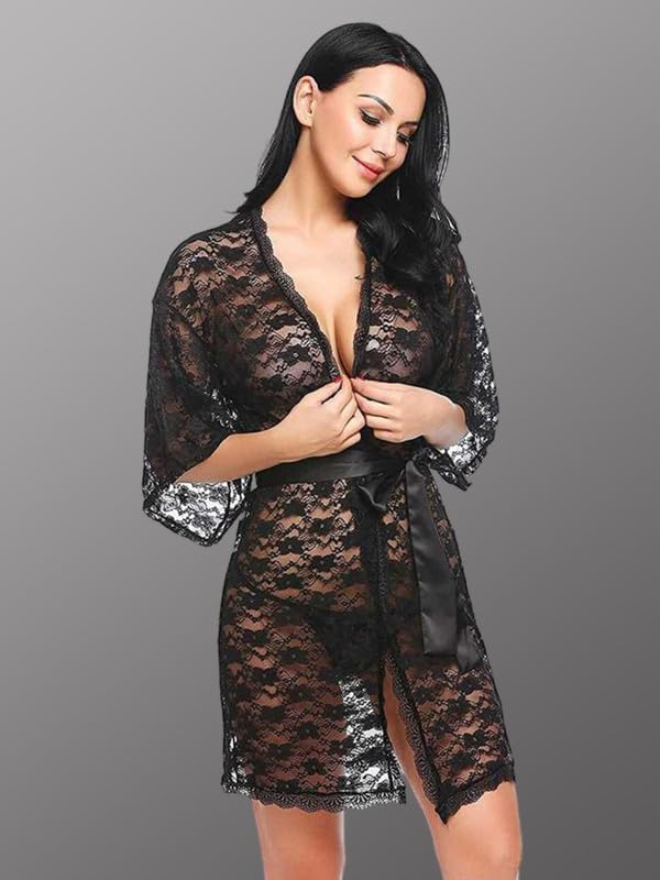 Image of Women Satin Lace Solid Print Babydoll Lingerie Honeymoon Nighty.