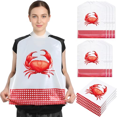 Chicingyou 25 Lobster Crab Disposable Bibs Adults Plastic Crawfish Seafood Bibs for Funny Seafood Boil Party Supplies (Crab Bib)