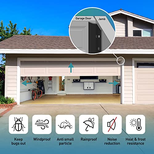 FCSOTSPS Garage Door Seal Top and Sides, 34.4FT Soft and Hard Composite Rubber Black Garage Door Weather Stripping Replacement, Universal Weatherproofing Garage Door Side Seal Strip