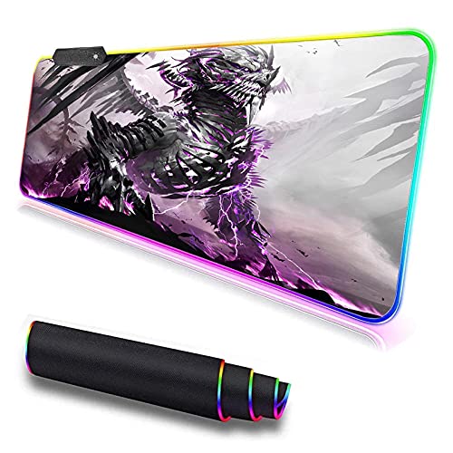 RGB Gaming Mouse Pads Devil Dragon Comes to The World Gaming Mouse Pads Guild Wars 2 Mouse Pad Gaming PC Mouse pad RGB Computer Mat LED Play Mat-XL 800MMx300MM