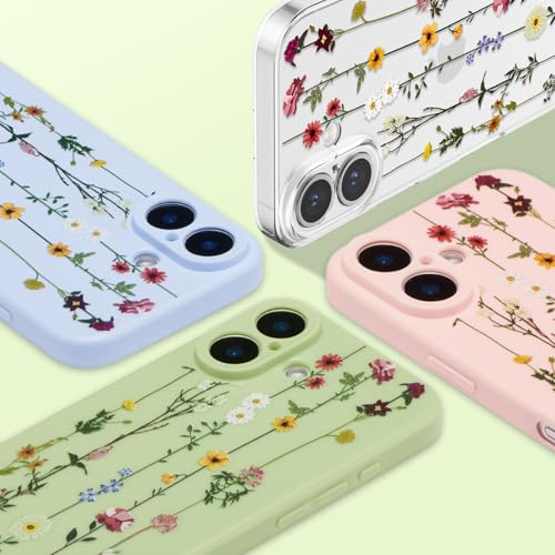 Coque iPhone 16 anti-rayures et antichoc, silicone souple vert à fleurs - 7