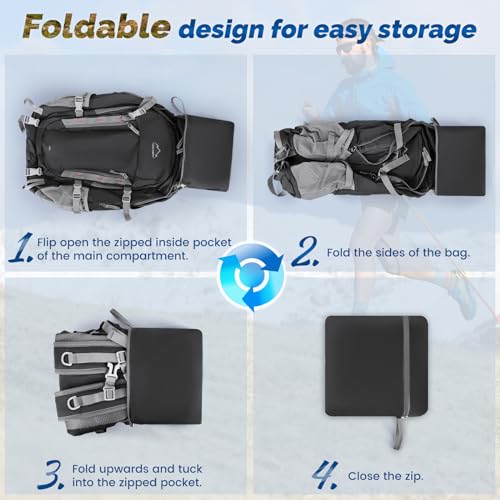 IGOLUMON Hiking Backpack 40L Waterproof Foldable Backpack for Men Women Lightweight Daypack Rucksack for Men Camping Travel Cycling Walking Climbing Outdoor - Image 8