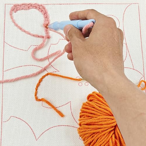 Image of Gylreus Embroidery Punch Needle kit Frame,DIY Embroidery Starter Kits for Beginners and Adults, Embroidery Punch Stitch Kit with Patterns, Tools, Yarns, Frame, Instruction (Pattern A)