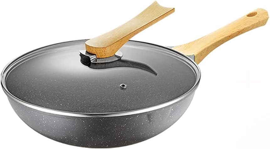 Household Wok Pan Non-Stick Iron Pan Chef's Pans Non-Stick Glass Cover Eco-Friendly