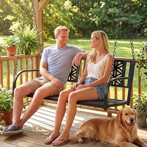 Image of VINGLI Heavy Duty Metal Porch Swing, 550 LBS Outdoor Swing Bench, Floral