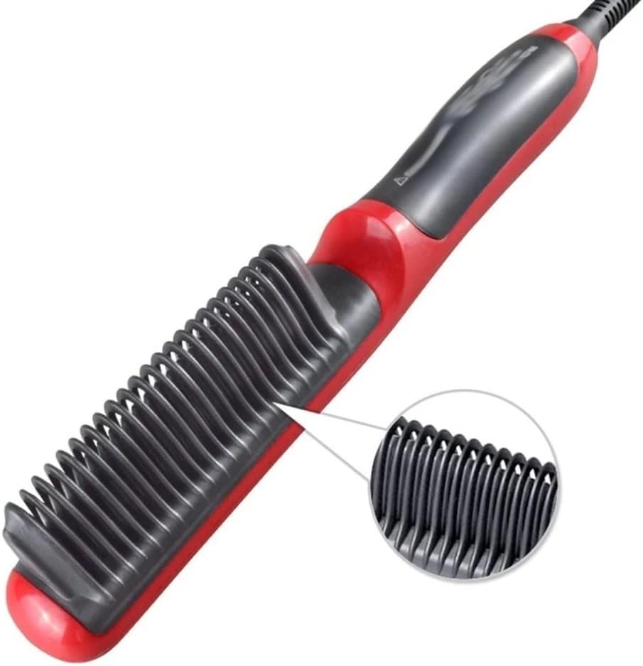 Plancha para Barba y Cabello con Cepillo Eléctrico, Estilizador Térmico Mini con Placas de Cerámica (Color: Rojo) miniatura 2