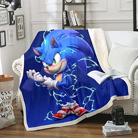 DDONVG Anime Sonic Cuddly Blanket, Soft and Warm Fleece Blanket as Sofa Blanket, 150 x 200 cm, Extra Fluffy and Plush Sofa Throw Blanket (13.100 x 140 cm) Cover