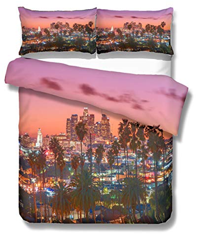 ABAKUHAUS Stadt Bettbezugs Set für Einzelbetten, Los Angeles in Motion Blur, Milbensicher Allergiker geeignet mit Kissenbezug, 130 x 200 cm, Mehrfarbig Tan