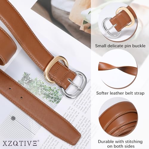 XZQTIVE Women Leather Belt for Jeans Pants Fashion Ladies Faux Leather Dress belt with Gold Silver Buckle3