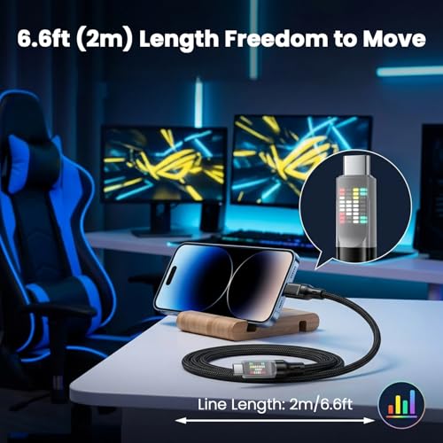 Image of Verilux 240W Type C Cable Fast Charging with LED Light, 6.6Ft C Type Charger Cable with 480Mbps & Nylon Braided, USB C to C Support iPhone 17 /17 Pro /17 Pro Max /16 /15 Series, Galaxy S26 /S25 /S24, Laptop