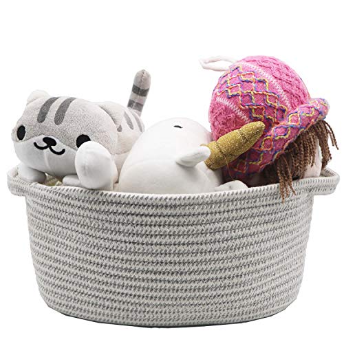 AILI Cestas Tejidas Cuerda De Algodón |u00a0Cesto De Ropa Plegable |u00a0Compartimentos Organizadores De Guardería para Cuarto De Baño Dormitorio |Gris|Grande