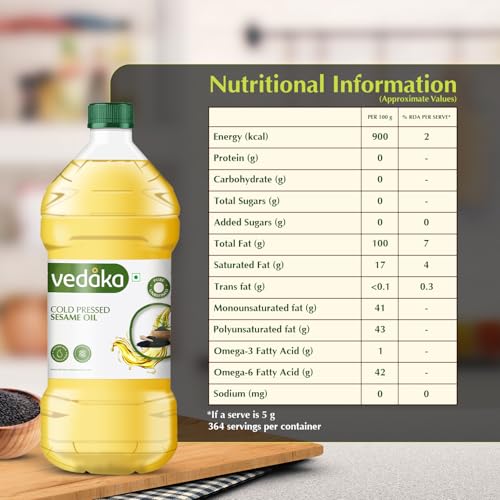 Image of Amazon Brand - Vedaka Cold Pressed Sesame Oil | 2 L | Gingelly Oil | Cheku /Ghani Oil | Pure & Unrefined | Contains Mufa & Omega - 6 | Contains Natural Antioxidants