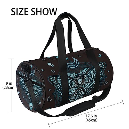 ALAZA Gym Bag Travel Bag Womens Mens for Travel Sports Camping Yoga Swim Gothic Skull Butterfly Small Round Foldable Duffle Bag with Shoulder Strap Top Handle - Image 4