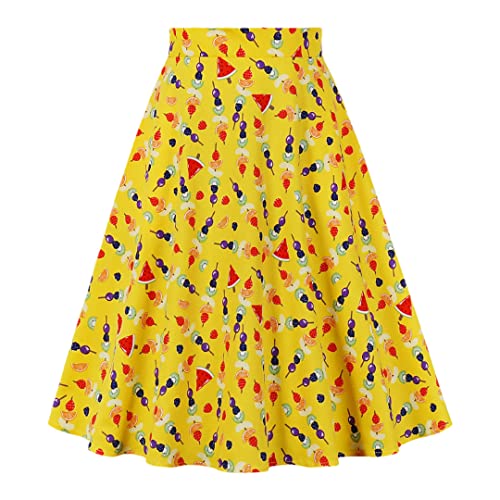 Jupe évasée à imprimé floral rétro taille haute femme 48