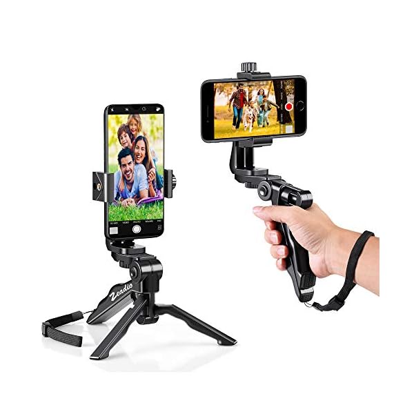 Zeadio Mini Handy Stativ Kits, Tischstativ Griff Stabilisator mit Handyhalterung, Passend für alle iPhone und Android Smartphones