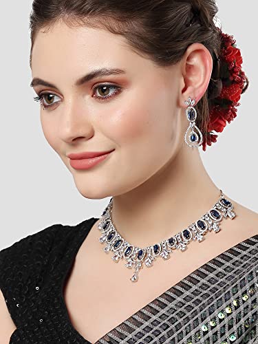 Image of Karatcart Silver Tone Green American Diamond Studded Necklace Set for Women