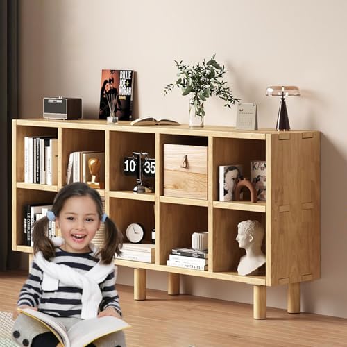 Dnowegas 低い本棚 書棚 収納棚 格子ラック子供用低い本棚 幅150×奥行30×高さ70cm コミックラック 天然木 組み合わせ自由 耐久性 組立簡単 オシャレ 木製 おしゃれ ほぞ組み ソリッドウッド 本棚おしゃれオシャレ低い 木製ラック収納棚