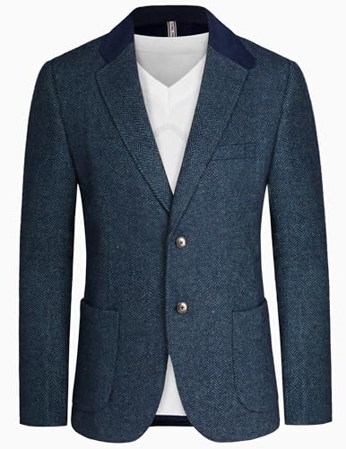PJ PAUL JONES Mens Herringbone Blazer Vintage Tweed Wool Blend Sp...