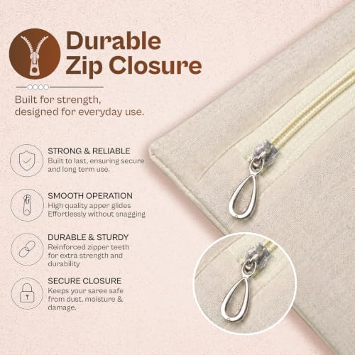 Image of JD Fresh 6 Pcs Cotton Saree Bags /Tree Printed Cover for Storage /Transparent Mesh Window & Zip Closure for Clothes Bags /Wardrobe Organizer for Saree, Kurtis & Blouses (16 x 14 Inches, Off White)
