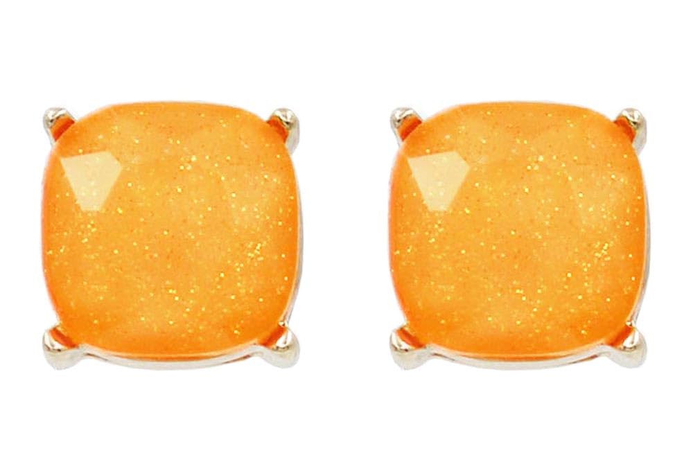 Sparkly Color Glass Post Earrings - Cushion Cut Solid, Square Lever, Round, Semi Precious Glitters Epoxy, For Women