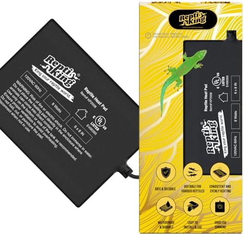 ReptiKing Reptile Heat Pad, 6" X 8" 8W, Heating Pad for Reptile Tank, Lizard, Snake, Bearded Dragon, Hermit Crab, Leopard Geckos Terrarium Heating Mat, Safe & Durable Heat Pad for Reptiles