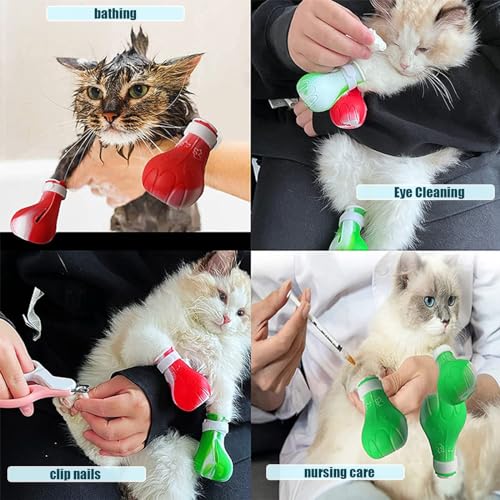 Image of Scratch Cover for Nursing Rehabilitation Cat Boots for Cats Only,Adjustable Cat Bathing Gloves(Pink-c)