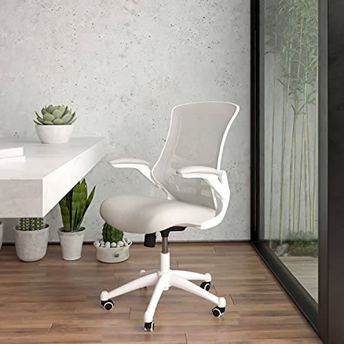 Photo 1 of Flash Furniture Mid-Back Light Gray Mesh Swivel Ergonomic Task Office Chair with White Frame and Flip-Up Arms