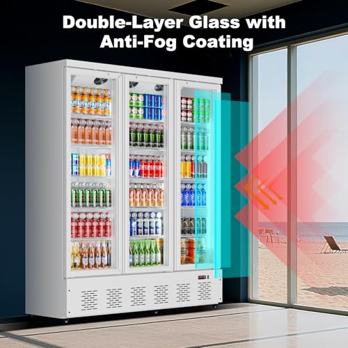 Image of 59'' W Commercial Refrigerators with 3 Glass Door, 40 Cu.Ft Beverage Refrigerators Commercial Fridge Upright Cooler with Soft LED Light and 15 Adjustable Shelves for Restaurant Stores