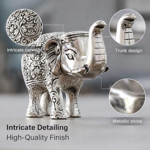 Image of Kalakriti Metal Elephant Statue Small Silver 2 pcs Set Enhance Your Home Car Office Table Article | Animal Decorative Showpiece Figurines for Best Gifting