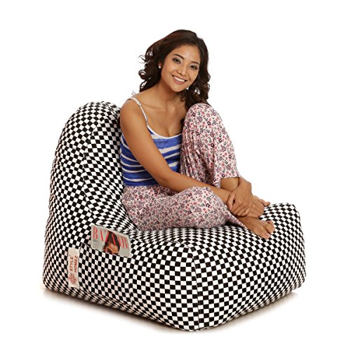 Image of Style Homez Hackey Cotton Canvas Checkered Printed Bean Bag XXL Size Filled with Beans Fillers