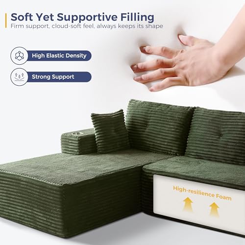 Image of MAXYOYO 132 inch Giant U-Shaped Modular Sectional Couch, Modern Boneless Couch for Living Room, Sofa in A Box, Oversized Sofa with Deep Seat, No Assembly Required, Green
