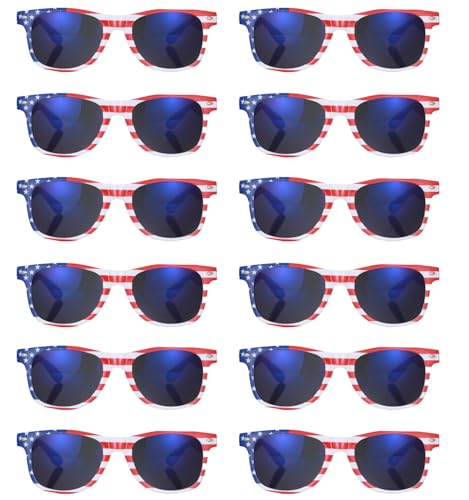 12 Pack American Flag Sunglasses Bulk for Adult Classic Patriot 4th of July Independence Day Supplies