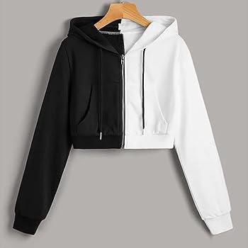 パーカー・フーディ HUECLOSET Pigment Cropped Hood Zip-up (2colors) BNE06 Amazon.com: Color Block Crop Hoodies for Women Zip Up