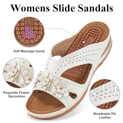 Image of Ecetana Womens Sandals Dressy Summer Comfortable Slides with Flowers Casual Non Slip Platform Lightweight Wedge Shoes