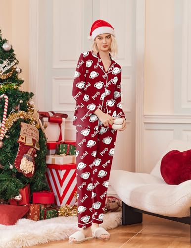 Image of Ekouaer Pajamas Women's Long Sleeve Sleepwear Soft Button Down Loungewear Pjs Lounge Set Nightwear XS-XXL