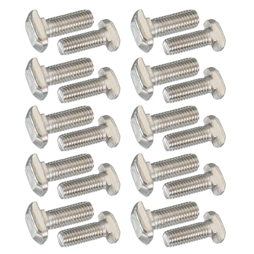 Image of PATIKIL M8 x 25 mm Thread T-Slot Bolts, 20 Pcs Drop-in Bolt Hammer Head T-Bolt Standard 8 mm Sliding Screw Stud for 30 Series Aluminum Extrusion Profile, Silver