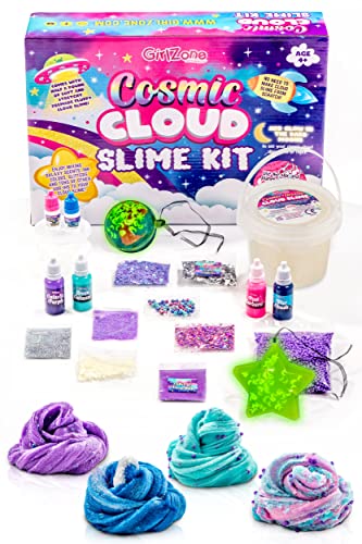 GirlZone Cosmic Cloud Slime Kit, Premade Galaxy Slime Kit for Girls Ages 10-12 with Glitter & Inks