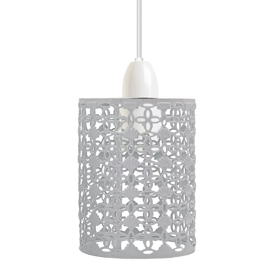 DC VOLTAGE Metal Drum Lampshade for Pendant Lamps Hollow Out Lampshade for Ceiling Lights Indoor Easy Fit Wire Cages for Kitchen Hall (White)