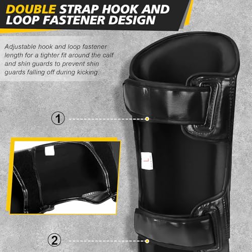 NZQXJXZ Schienbeinschoner Kickboxen, Muay Thai Schienbeinschoner für Männer, Frauen, Verstellbare Beinschützer mit Ristschutz, Kampfsport-Trainingsausrüstung für MMA Training und Sparring
