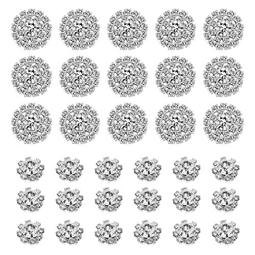 VGOL 50pcs Rhinestone Buttons Decorative Silver Round Rhinestone Button Embellishments Flatback DIY Crafts for Wedding Decoration Hair Accessories