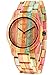 Alienwork Armbanduhr Damen Mehrfarbig Holz-Armband Natur-Bambus Handgefertigt