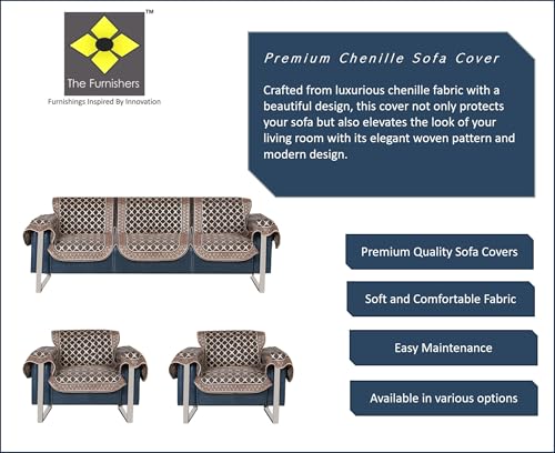 Image of Premium Chenille Woven Anti-Slip 5 Seater Sofa Cover with Armt Rest | L-Shape Sofa Seat Protector for Living Room | Durable & Stylish Slipcover - Dark Grey