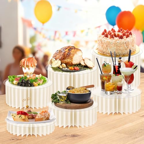 Image of 8 Pcs Buffet Risers, Table Food Risers Foldable Cake Display Stands | Acrylic Plates & Cardboard Bases for Dessert, Cupcakes, Jewelry Displays, Catering, Wedding & Christmas Party Decorations