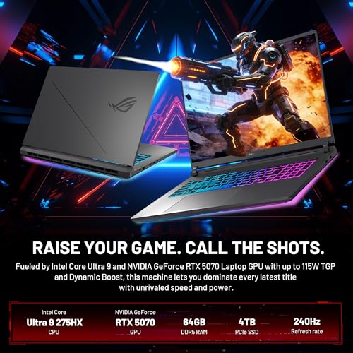 Image of ASUS ROG Strix G18 18 inch WQXGA 240Hz Gaming Laptop, GeForce RTX 5070 8GB, Intel Ultra 9 275HX, 64GB DDR5, 5TB Storage (4TB SSD & 1TB Docking Station Set), Backlit Keyboard, IR Camera, Win 11 Pro, Gray