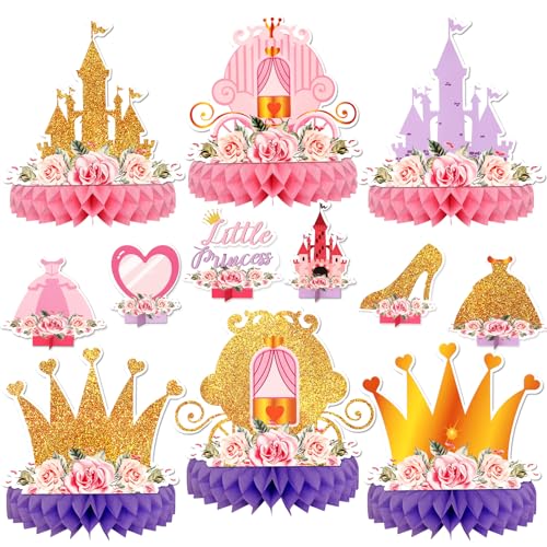 Princess Honeycomb Centerpieces, KSKSPE 12Pcs Princess Party Table Centerpieces Princess Birthday Decorations Princess Theme Party Table Decoration for Princess Supplies